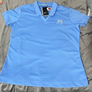 WOMENS NIKE GOLF POLO WELLS FARGO DRI-FIT LIGHT BLUE SIZE LARGE BRAND NEW TAGS
